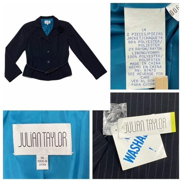 JULIAN Taylor Black White Pinstripe Jacket Size 14 - Picture 13 of 15